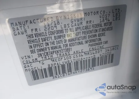 2019 Nissan Sentra Nismo from USA, damaged, VIN 3N1CB7APXKY273891